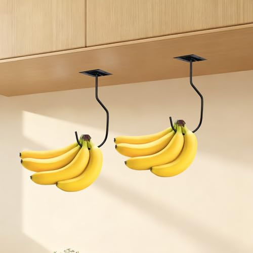YHSKJCD 2Pcs Folding Banana Hanger Hook Adhesive, Banana Hook Under Cabinet, Adhesive Banana Holder Under Cabinet, Keep Bananas Fresh