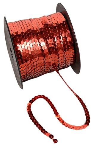 100 Yards Paillettenband zum Aufnähen, Glitzerndes Pailettenband für DIY Handwerk, Kleidungsdekoration, Kostüme, Tanzbekleidung und Bastelprojekte (Rot)