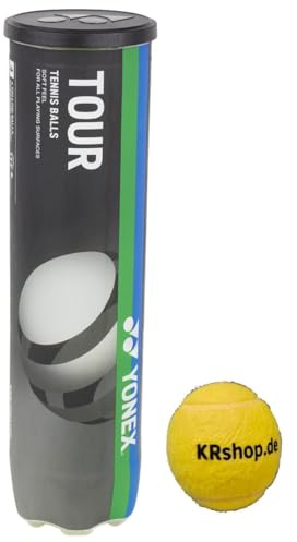 YONEX Tour Tennisbälle 4er Dose – ITF geprüft – hochwertiger Tennisball für Training & Match – langlebige Premium Qualität mit Werbeaufdruck „krshop.de“ – Druckbälle für alle Platzbeläge
