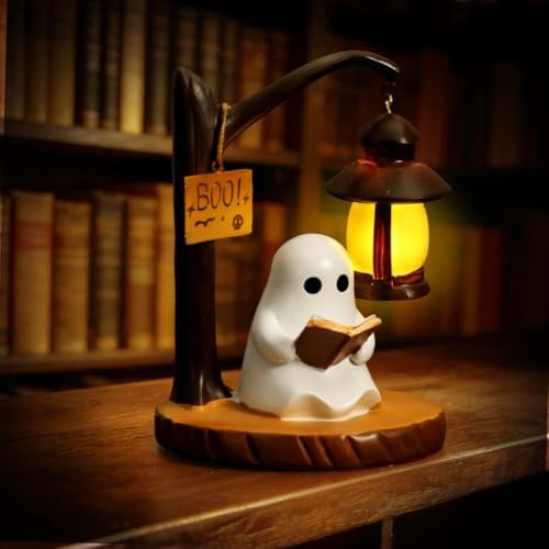 AYESY Niedliche Geister-Leselampe, Nachtlicht für Schlafzimmer, Ghost Reading Book Lamp, 3D-LED-Geister Statue Nachtlicht, Halloween Deko Led Geist Lampe, für Leser und Buchliebhaber