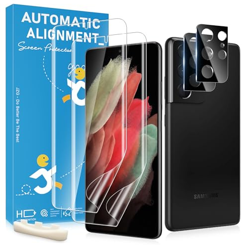 2 Pièce Protection écran pour Samsung Galaxy S21 Ultra 5G [Non-Verre], 2 Pièce Verre Trempé d'objectif, Positionneur, Compatible avec d'empreintes, Facile à installer, Sans bulles, Ultra-HD