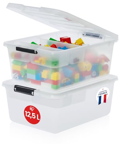 Iris Ohyama Aufbewahrungsboxen mit Deckel, 12.5 L, 2er-Set, FTB-12.5 w/Tray | Transparent, BPA-freies Plastik-Box, Kleiderboxen Stapelbar, Verschlussclips, Robust, Kunststoff Organizer, Kiste Lagerbox