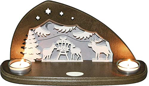 WEIGLA - Teelichthalter original Erzgebirge I Motiv Waldtiere I für 2 Teelichte I Weihnachtsdeko I Teelichthalter aus Holz I modernes Design