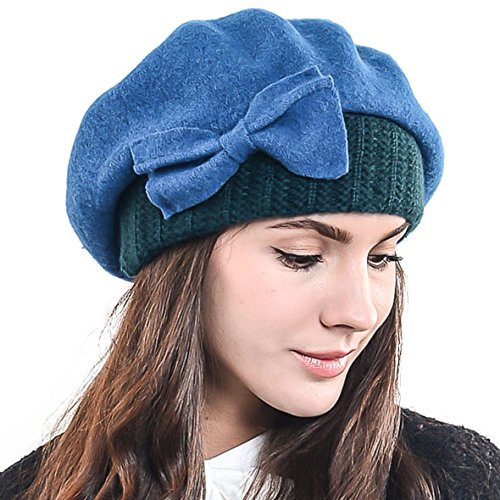HISSHE Frauen Barette 100% Wolle Baskenmützen Schicke Winter Mütze HY022 (Türkis)