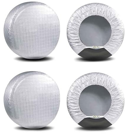 Amfor Reifenabdeckungen, 4er-Set, wasserdichte Aluminiumfolie, Sonnenschutz, wetterfest, passend für 48,3 cm bis 55,9 cm Reifendurchmesser (M-24-26 Inch Tire Diameters)