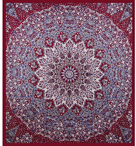 Maroon Grey Purple Bohemian Tapisserie Elefant Stern Mandala Tapisserie Wandbehang Boho Tapisserie Hippie Hippie Tapisserie Strandvorhang Coverlet (230 x 215 cm, Kastanienbraun)