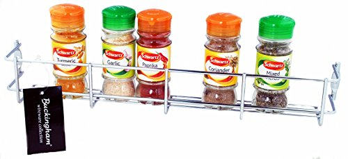 Buckingham 1 Tier Spice and Herb Rack Premium Quality Heavy-Duty Chrome Wall Mounted Cupboard Storage for 8 Jars (Tier 1)