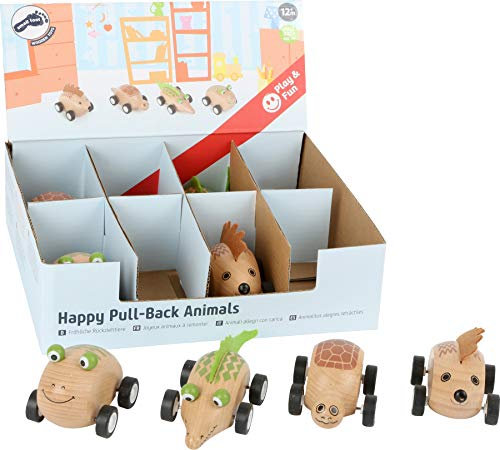 small foot 10835, 8er Rückziehtiere natürlichem Holz, 4er Set in praktischem Verkaufsdisplay, Igel, Schildkröte, Frosch und Krokodil, mit Rückzieh-Motor und gummierten Reifen