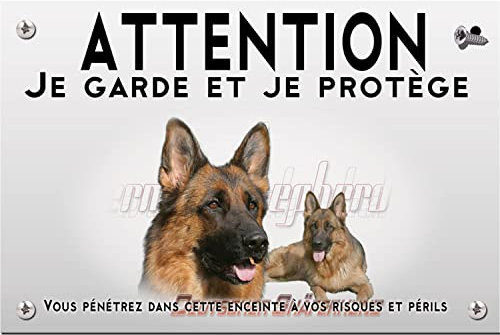 Plaque plastique Attention au chien femelle berger allemand