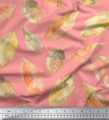 Soimoi Orange Schwere Satin Stoff Eiche Nussbaum & Herbstlaub Aquarell Stoff Druckt Von Hof 54 Zoll Breit