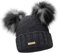 Mikos * Damen Wurm Winter Beanie Strickmütze Gefüttert Skimütze Wintermütze mit Zwei Pom Pom Mütze mit Zwei Bommeln Slouch Beanie Damen - Bommelmütze(689) (Grafite)