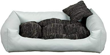 Gutekissen® Hundebett aus Ökoleder Hundebett Hundesofa Hundeliege Hundekissen Kunstleder Hundeschlafplatz - Langlebige Materialien und hohe Qualität EKO (M - 80x65, Weiß)