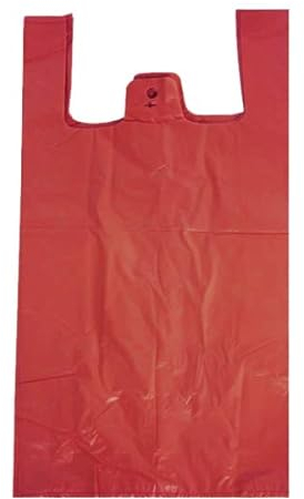 Venuscello® 200 x Vest Style Carrier Bags Red Plastic 12 x 18 x 23 18mu Heavy Duty Carry Bags for Vegetables Fruits Groceries Shopping