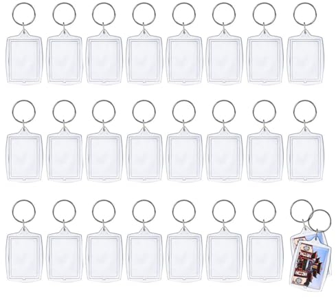 BuxiuGK 25 Pièces Porte-clés Photo Clé Acrylique Transparent Personnalisé Porte Cles Cadre avec Porte Clés pour Cadeau de Bricolage