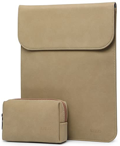 HYZUO 15-16 Inch Laptop Sleeve for MacBook Pro 16 M4/M3/M2/M1 A3403 A3186 A2991 A2780 2025-2019, MacBook Pro 15 2015-2012 A1398, XPS 15, Faux Suede Leather Case with Accessory Bag, Khaki