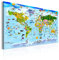 B&D XXL Weltkarte Pinnwand & Vlies Leinwand Bild 120x80 cm XXL Bilder mit Kork Rückwand 1 teilig Kunstdruck Korktafel Korkwand Memoboard Pinboard Wandbilder für Kinder e-A-0101-p-a