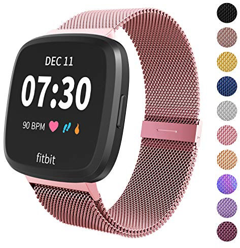Limque Bandas magnéticas compatibles con Fitbit Versa/Versa 2/Versa Lite/SE, pulsera de repuesto ajustable de metal para reloj inteligente Fitbit Versa, multicolor (oro rosa, S)
