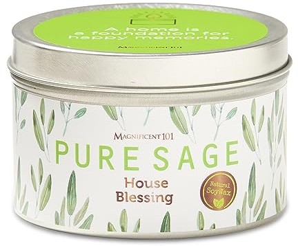 MAGNIFICENT 101 langlebige reinweiße Salbei-Rauchkerze – 170 ml – 35 Stunden Brenndauer | Vollkommen natürliche, rauchfreie Kerze zur Reinigung Ihres Zuhauses und zur Verbannung negativer Energie