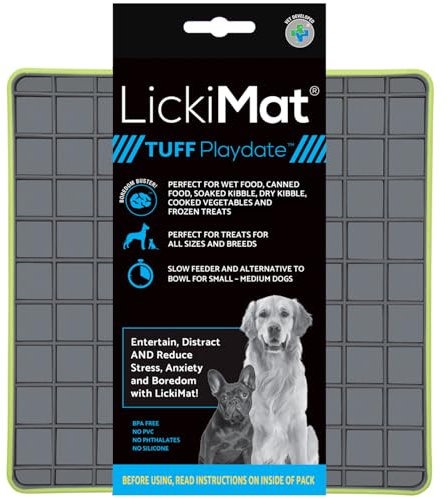 Lickimat Tuff Playdate, Hunde Langsam Feeder für Langeweile und Angstreduzierung; für Lebensmittel, Leckerlis, Joghurt oder Erdnussbutter, Alternative zu einem langsam fütternden Hundenapf, Grün