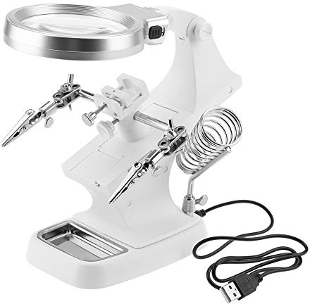 LED Light Helping Hands Magnifier Station, Multi-functional Welding LED Magnifier Magnifying Glass Soldering 360°Rotation Repair Tool for Soldering, Assembly