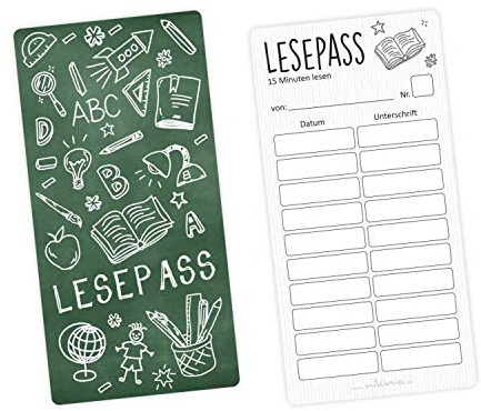 Lesepass Tafel Lesezeichen zum lesen üben Grundschule - Anzahl 100 Stück