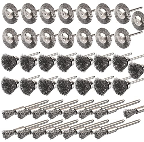 ATOPLEE Lot de 45 brosses métalliques à tige ronde de 3 mm, en alliage d'acier serti, pour nettoyer la rouille, la peinture, le décapage et l'abrasion, pour fixation de perceuse