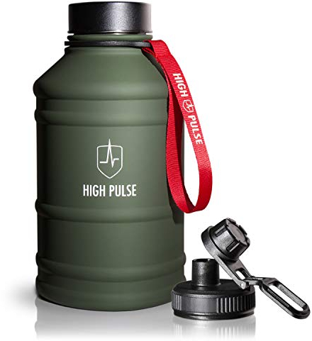 High Pulse | Botella de acero inoxidable con tapa extra para beber (2,2 l) - botella de agua deportiva a prueba de fugas para su entrenamiento de fitness - botella deportiva con gas y sin BPA (verde)