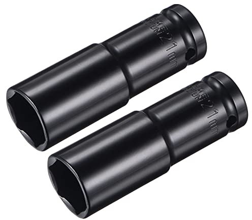 sourcing map 1/2 Drive by 21mm Deep Impact Socket, Heat-Treated CR-V Steel 3.15 Length, 6-Point Metric Sizes 2 Pcs