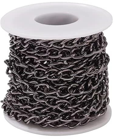 Jaydis 16.4 Feet Aluminum Curb Chains 10x6.5x1.8mm Twisted Links Cross Cable Chains Gunmetal Plated with Spool for Pendant Necklace Jewelry Making
