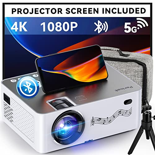 Native 1080P Projector with WIFI and Bluetooth, Pericat 4K Supported 230 ANSI Outdoor Movie Projector with 100 Screen, Tripod & Carry Bag, Compatible with iOS/Android/PC/TV Stick/HDMI/USB/VGA