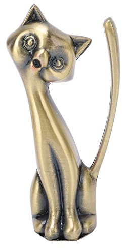 Pilipane Cat Ring Holder,Jewelry Ring Holder,Cat Statuette Style Zinc Alloy Sturdy Retro Style Glossy Ring Organizer,for Rings Earrings Necklace Organizer Bridesmaid Birthday Gift