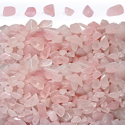 ideayard 2 lb(910g) Rose Quartz Crystal Chips Gemstones,7-9mm Natural Irregular Healing Crystal, Tumbled Stones for Plants Succulent, Garden, Fish Tank Decoration
