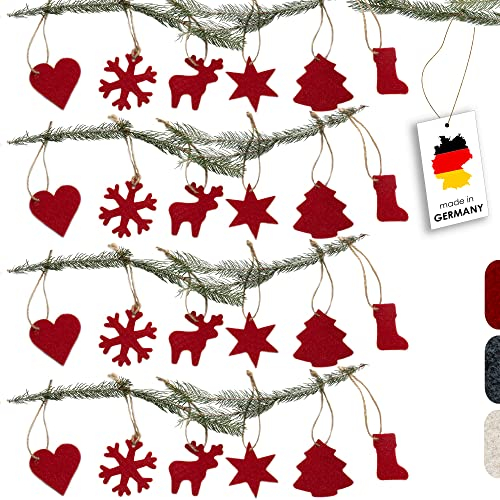 Christbaumschmuck Filz 24-teilig - Made in Germany- Weihnachtsbaum Schmuck Set aus upcycling rPET-Filz - Baumschmuck Filz - Christbaumanhänger Filz easy and green® (Rot)