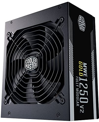 Cooler Master MWE Gold 1250 V2 ATX 3.0 Fully Modular PSU (UK Plug) - ATX 3.0 Support, 80 PLUS Gold 1250W Power Supply, Flat Black Cabling, 140mm FDB Fan, High-Temperature Threshold, 10 Year Warranty