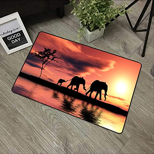 URSOPET Rutschfester Badvorleger,,Elefantensilhouetten auf einem Fluss Afrika Tiere Wildlife Abenteuerlandschaft,,Mikrofaser Duschvorleger Teppich für Badezimmer Küche Wohnzimmer 40x60 cm