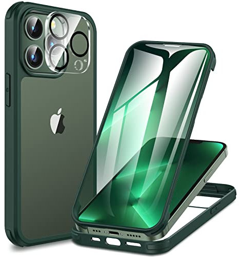 CENHUFO Compatible with iPhone 13 Pro Case Built-in Glass Screen Protector with Camera Lens Protector, 360°Full Body Heavy Duty Protective Phone Case for iPhone 13 Pro case Shockproof -Green