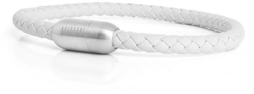 Akitsune Silvus Lederarmband Magnetischen Verschluss | 5mm | Armschmuck Damen Herren Edelstahl Schlichtes Armband - Silber - Weiß 22,5cm