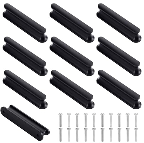 Mynoozi 10 Stück 80mm Long (64mm Lochabstand) Möbelgriffe, Griffe für Küchenschränke, Schwarz Schrankgriffe Türgriffe Küche Stangengriff Schubladengriffe für Schrank, Möbel, Küche, Schublade (Schwarz)