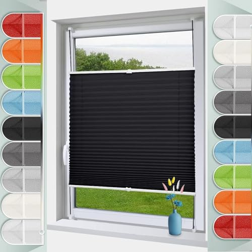 Solo Plissee ohne Bohren, 115 x 140 cm Blickdicht und lichtdurchlässig Jalousie Plisseerollo für Fenster & Tür Inkl. Aller Montage-Teile, für Fenster & Tür, Schwarz
