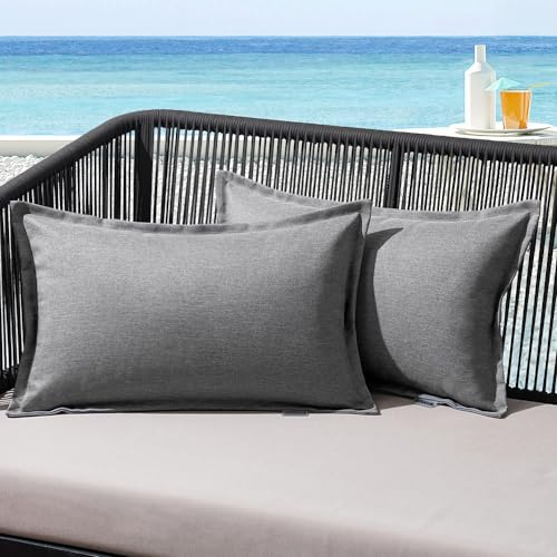 MIULEE Outdoor Kissen Wetterfest Kissenbezug Wasserdichter Dekorative Kissenbezüge Leinen-Optik Sofakissen Dekokissen für Garten Sofa Couch Wohnzimmer Schlafzimmer 2er Set 30x50cm Hellgrau