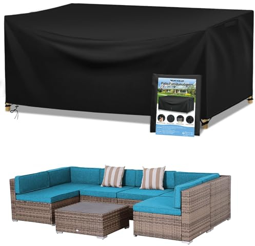 Wanocean Gartenmöbel Abdeckung, Gartentisch Schutzhülle Wasserdicht, 420D Oxford Anti-UV Reißfest Rechteckige Paletten Möbel Abdeckung (250x200x80cm)