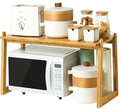 Dxcaicc Dxc Aicc Support de Micro-Ondes en Bois à 2 Niveaux, Support de Four à Micro-Ondes pour Comptoir, étagère de Grille-Pain de Cuisine pour appareils électriques,B