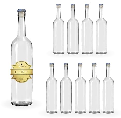 Espirito Rebelde 10 bottiglie di vino in vetro, 750 ml, con tappo incapsulato argentato, ideali per alcol e altre bevande, souvenir e cocktail