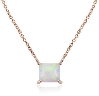 Rose Gold Necklaces For Women, 9K Rose Gold Square Opal Pendant Necklace