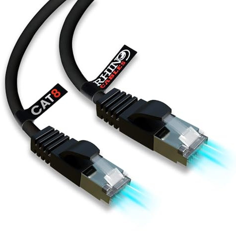 rhinocables CAT 8 3m Black Ethernet Cable | 40Gbps, 2000Mhz Bandwidth - High-Speed Gaming, Streaming & Browsing | S/FTP Shielding For A Stable, High-Performance Connection (Pack of 10)