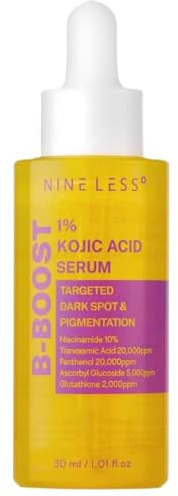 NINELESS -Boost 1% Kojic Acid Serum, 30 ml, aufhellendes Serum mit 1% Kojisäure, 10% Niacinamid und 2% Tranexamsäure, spendet Feuchtigkeit, gleicht den Ton aus und reduziert dunkle Flecken. Mit
