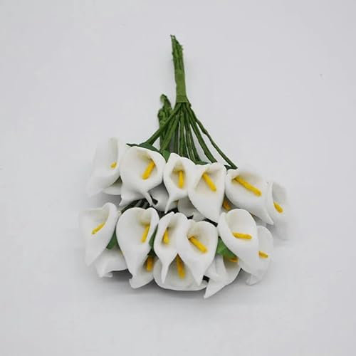 ZFISH 36pcs Mini PE Calla Lily Artificial Flower Bouquet Multicolor Rose Wedding Party Flower Decoration Scrapbooking Fake Flowers-white