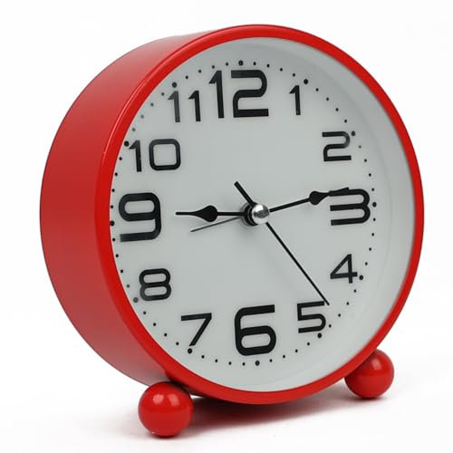 DIVCHI Alarm Clocks Bedside Silent Non-Ticking Table Clock With Large Display Battery Powered Table Clock For Heavy Sleepers (Red)