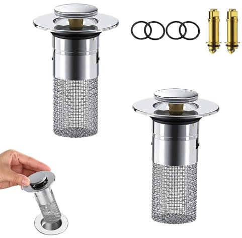 2 Stücke Waschbeckenstöpsel für 34-40mm Abflussloch, Abflussstopfen mit Sieb, Stöpsel Waschbecken, Universeller Pop-up-Schnellablass gegen Verstopfung, Abflussstopfen füR Aufsatzwaschbecken