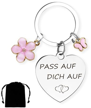 Fyshird Schlüsselanhänger Damen Herz Pass auf dich auf Geburtstagsgeschenk Hochzeitsgeschenk Weihnachtsgeschenke für Frauen Freundin Mama mit Geschenkbeutel